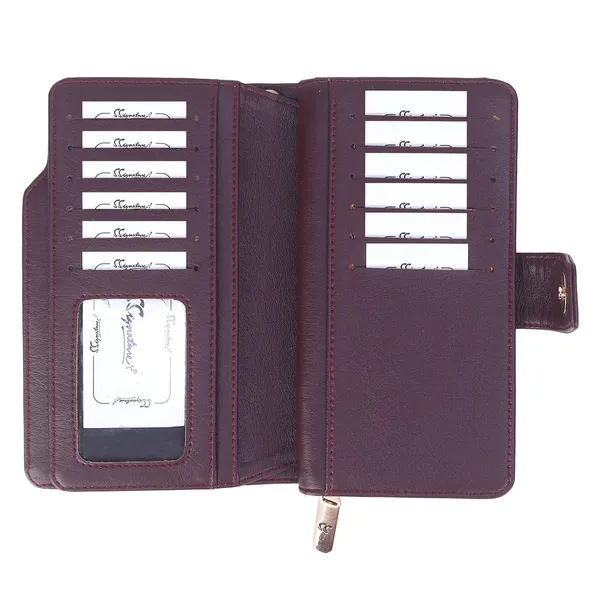 Signature_Burgundy_Leather_Wrist_Strap_Multi_Compartment_Wallet_For_Women