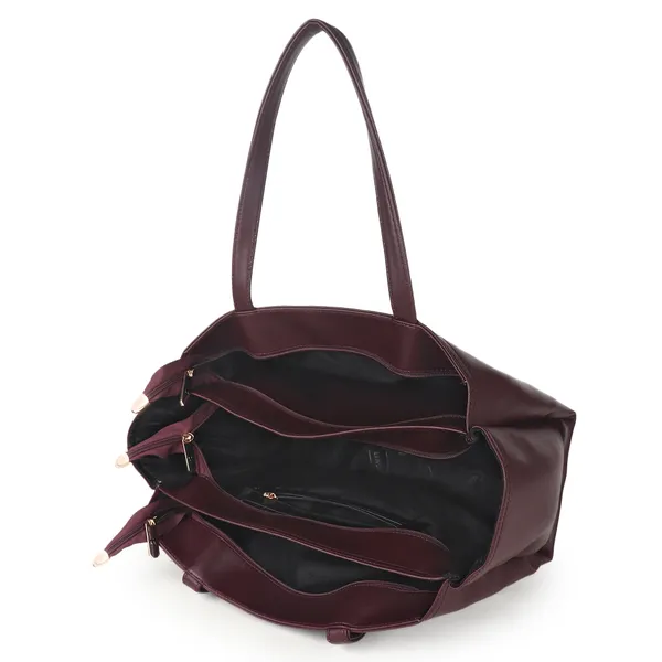 Signature_Maroon_Leather_Metallic_Zip_Handbag_For_Women