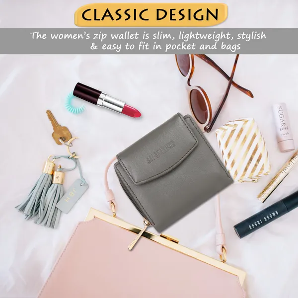 Signature_Grey_Faux_Leather_Zipper_Compact_Wallet
