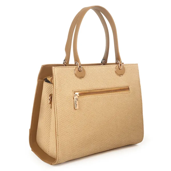 Signature_Beige_Two_Tone_Faux_Leather_Detachable_Strap_Handbag_For_Women