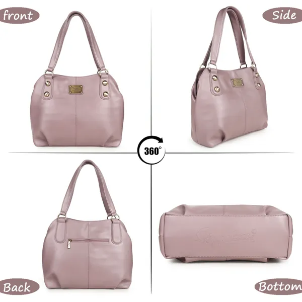 Signature_Pink_Faux_Leather_Metallic_Logo_Shoulder_Handbag_For_Women