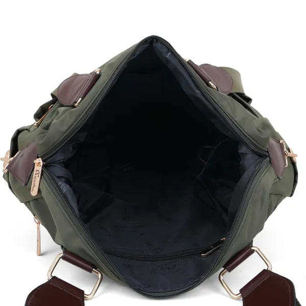Signature_Olive_Green_Fabric_Multi_Compartment_Convertible_Diaper_Bag_For_Parents
