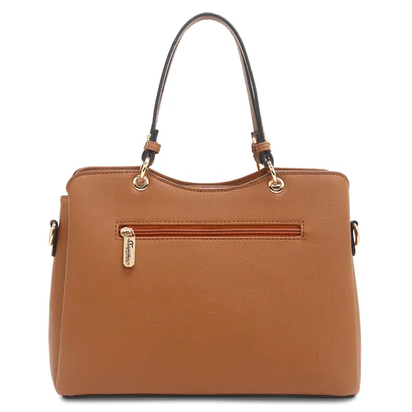 Signature_Tan_Brown_Faux_Leather_Buckle_Adjustable_Strap_Handbag_For_Women