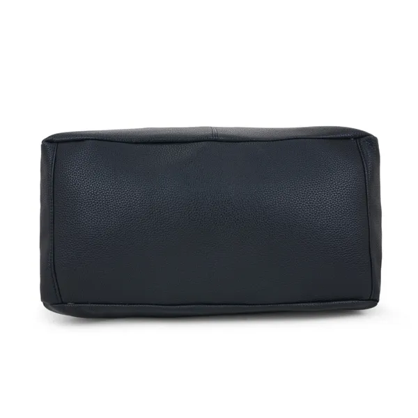 Signature_Black_Faux_Leather_Metal_Logo_Adjustable_Strap_Shoulder_Bag_For_Women