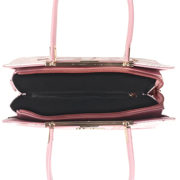 Signature_Pink_Floral_Faux_Leather_Classic_Handle_Handbag_For_Women
