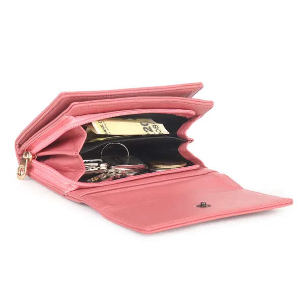 Signature_Pink_Faux_Leather_Multi_Card_Tri_Fold_Wallet