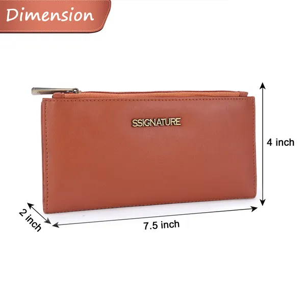 Signature_Tan_Brown_Leather_Multiple_Card_Slots_Wallet_For_Women