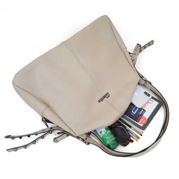 Signature_Beige_Faux_Leather_Adjustable_Strap_Hobo_Handbag_For_Women