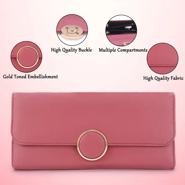 Signature_Pink_Vegan_Leather_Circle_Clasp_Wallet_For_Women
