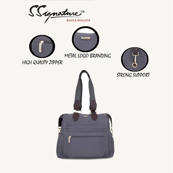 Signature_Grey_Faux_Leather_Dual_Handle_Multi_Compartment_Shoulder_Bag_For_Women