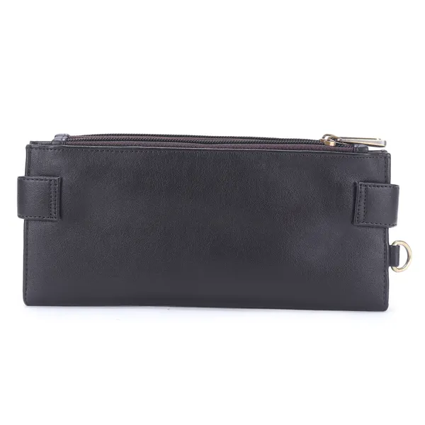 Signature_Black_Leather_Wrist_Strap_Multi_Card_Clutch_Wallet_For_Women
