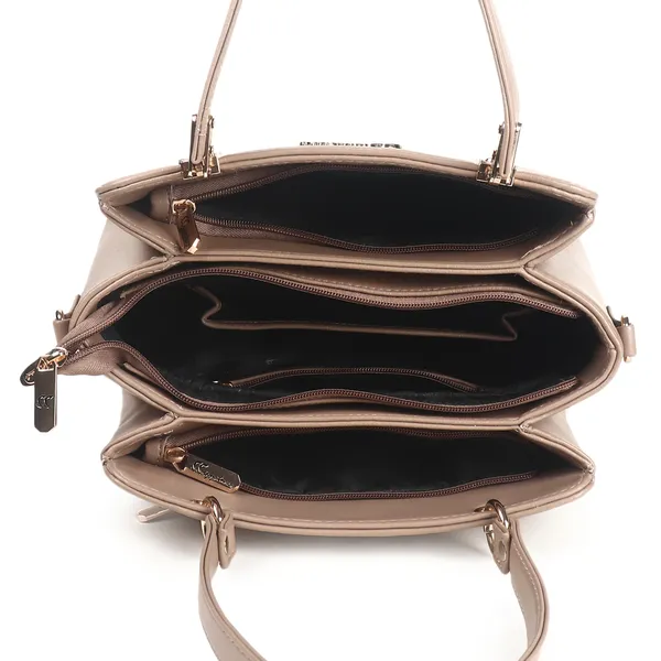 Signature_Beige_Faux_Leather_Structured_Metallic_Hardware_Handbag_For_Women