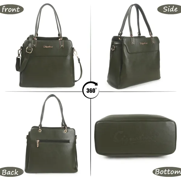 Signature_Olive_Green_Faux_Leather_Metallic_Hardware_Handbag