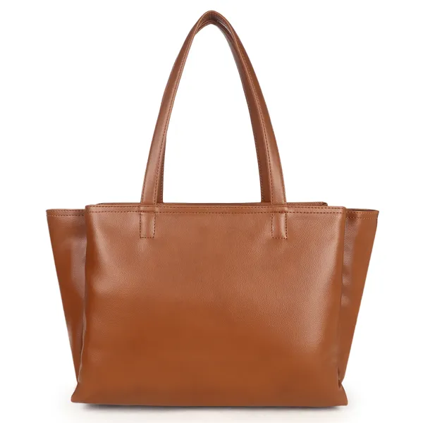 Signature_Brown_Faux_Leather_Multi_Compartment_Tote_Handbag_For_Women