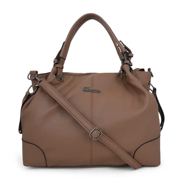 Signature_Tan_Brown_Faux_Leather_Structured_Adjustable_Strap_Handbag_For_Women
