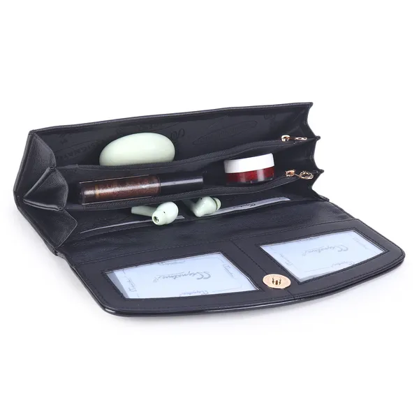 Signature_Black_Faux_Leather_Flap_Closure_Wallet_For_Women