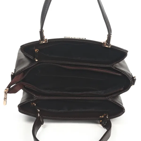 Signature_Black_Faux_Leather_Metallic_Zip_Detachable_Strap_Handbag_For_Women