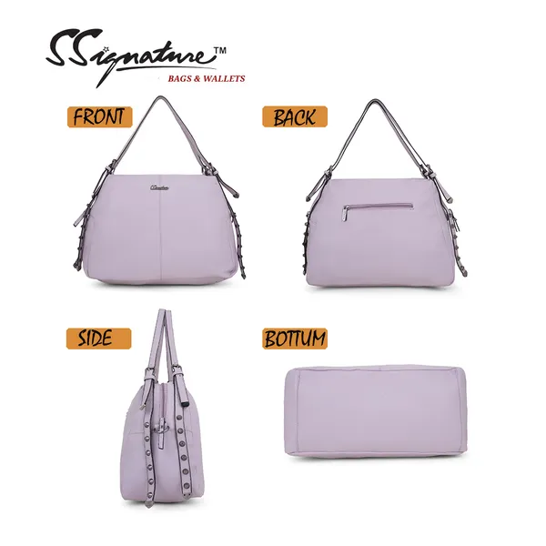 Signature_Lavender_Purple_Faux_Leather_Studded_Adjustable_Strap_Shoulder_Bag_For_Women