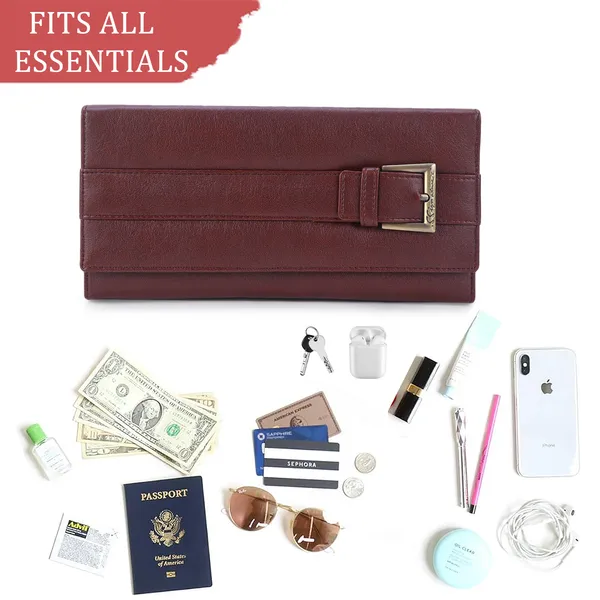 Signature_Maroon_Faux_Leather_Buckle_Detail_Wallet_For_Women