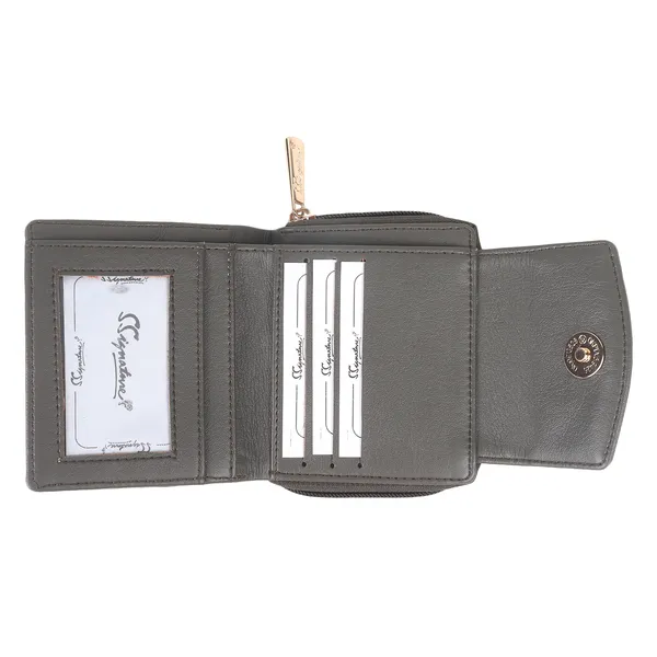 Signature_Grey_Faux_Leather_Zipper_Compact_Wallet