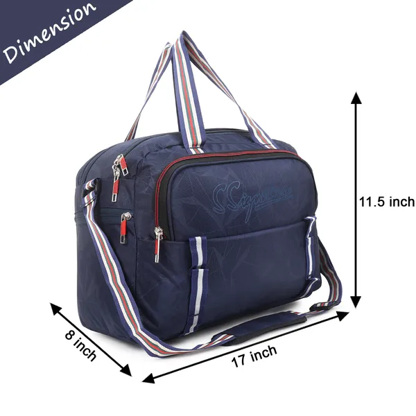 Signature_Navy_Blue_Faux_Leather_Multi_Compartment_Travel_Duffel_Bag