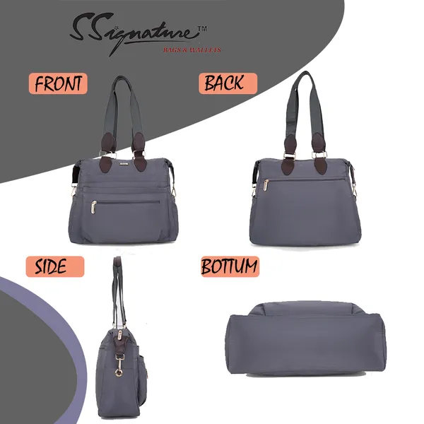 Signature_Grey_Faux_Leather_Dual_Handle_Multi_Compartment_Shoulder_Bag_For_Women