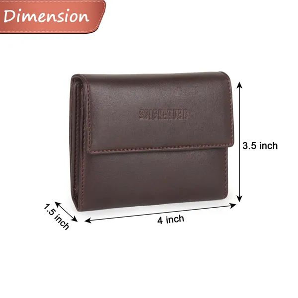 Signature_Brown_Genuine_Leather_Tri_Fold_Coin_Pocket_Wallet_For_Men