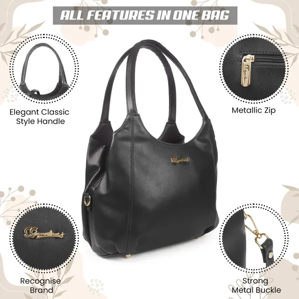 Signature_Black_Faux_Leather_Detachable_Strap_Shoulder_Handbag