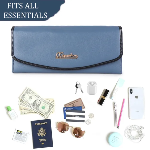 Signature_Blue_Faux_Leather_Long_Wallet