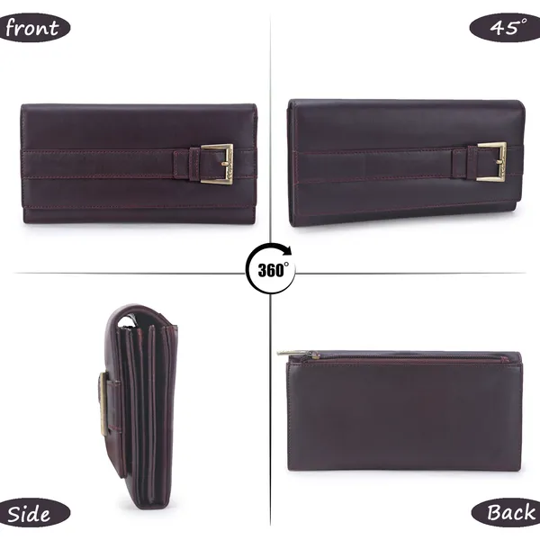 Signature_Brown_Leather_Buckle_Closure_Wallet_For_Women