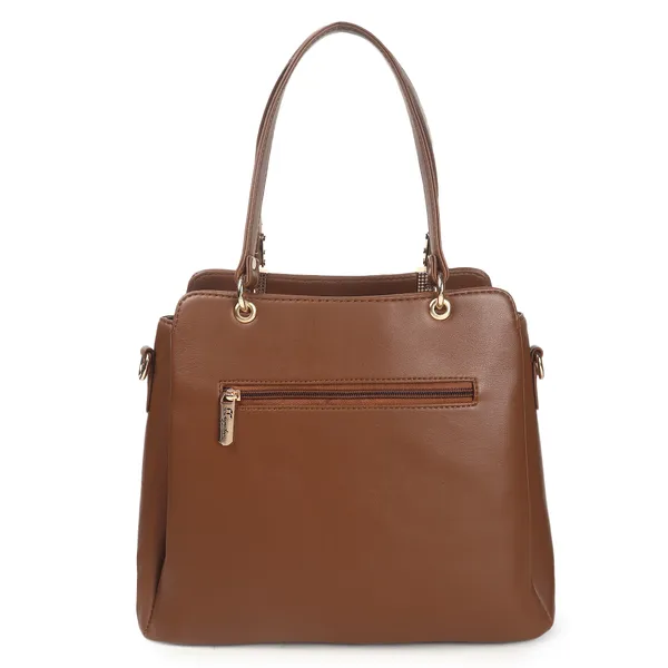 Signature_Tan_Brown_Faux_Leather_Classic_Handle_Handbag_For_Women