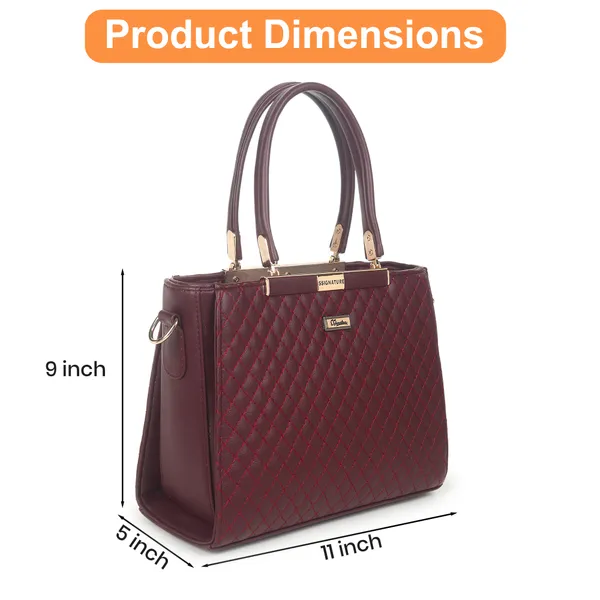 Signature_Maroon_Quilted_Faux_Leather_Metallic_Accent_Handbag_For_Women