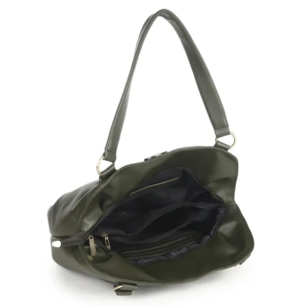 Signature_Olive_Green_Faux_Leather_Structured_Metallic_Detail_Handbag_For_Women