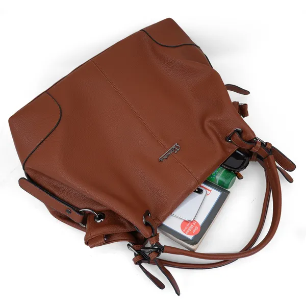 Signature_Brown_Leather_Adjustable_Strap_Handbag_For_Women