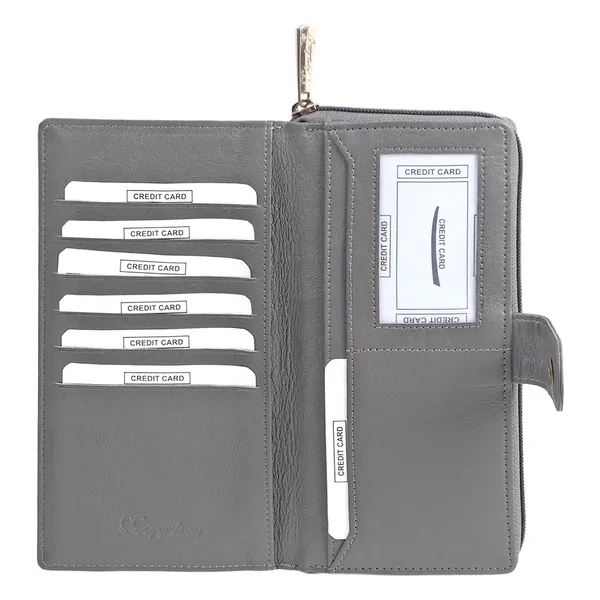 Signature_Grey_Faux_Leather_Snap_Closure_Wallet_For_Women