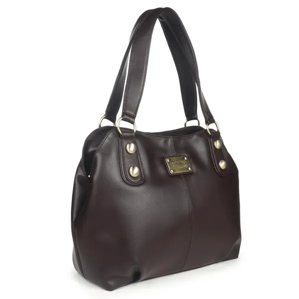 Signature_Brown_Leather_Metallic_Hardware_Handbag_For_Women