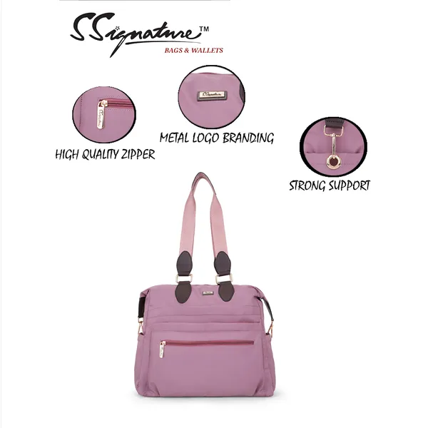 Signature_Purple_Nylon_Waterproof_Multi_Pocket_Shoulder_Tote_Bag