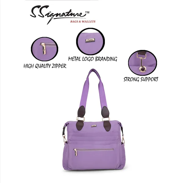 Signature_Purple_Fabric_Multi_Pocket_Adjustable_Strap_Tote_Bag_For_Women