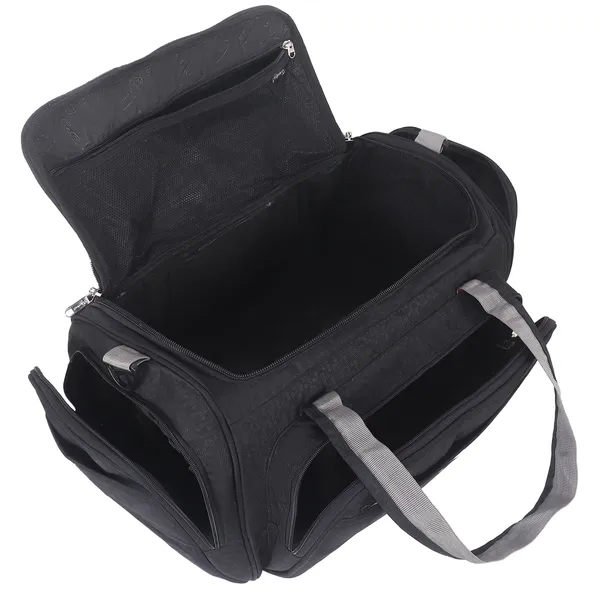 Signature_Black_Fabric_Multi_Compartment_Shoulder_Strap_Duffel_Bag_For_Men_And_Women