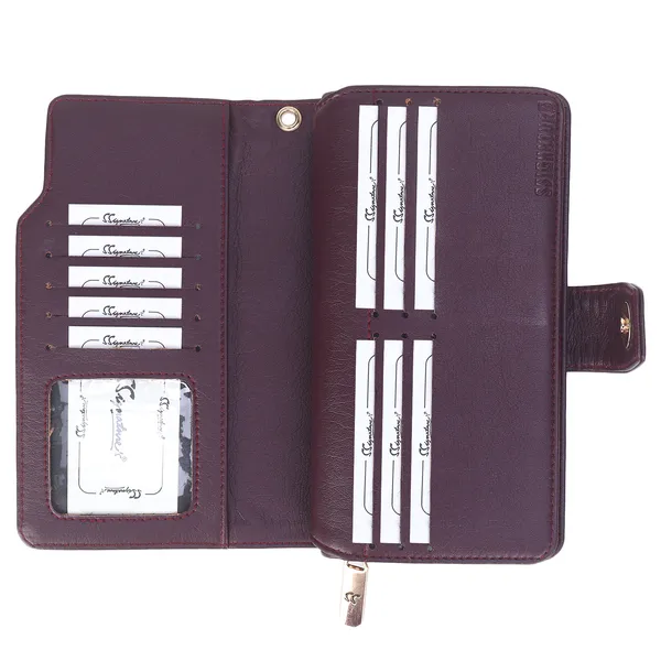 Signature_Burgundy_Leather_Wrist_Strap_Multi_Compartment_Wallet_For_Women