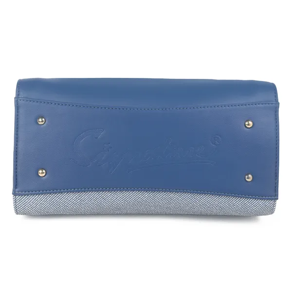 Signature_Blue_Two_Tone_Faux_Leather_Metallic_Hardware_Handbag_For_Women