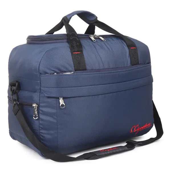 Signature_Navy_Blue_Fabric_Adjustable_Strap_Travel_Duffel_Bag_For_Men_And_Women