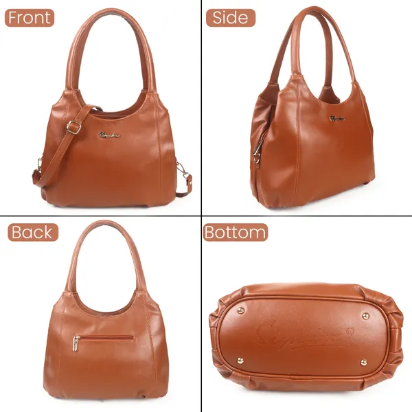 Signature_Tan_Brown_Leather_Shoulder_Handbag_For_Women