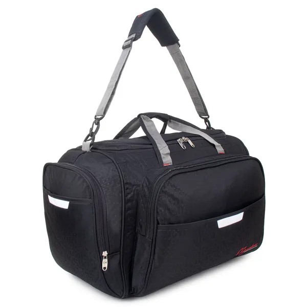 Signature_Black_Fabric_Waterproof_Adjustable_Strap_Duffel_Bag_For_Men_And_Women