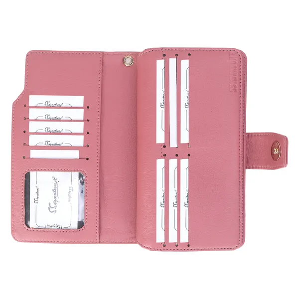 Signature_Pink_Faux_Leather_Wrist_Strap_Clutch_Wallet_For_Women