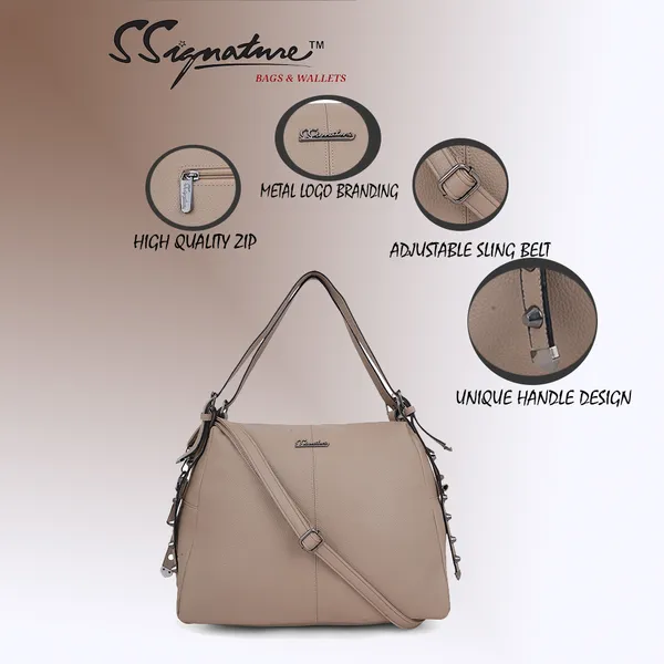 Signature_Beige_Faux_Leather_Adjustable_Strap_Tote_Handbag_For_Women