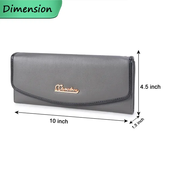 Signature_Grey_Faux_Leather_Multi_Compartment_Long_Wallet_For_Women