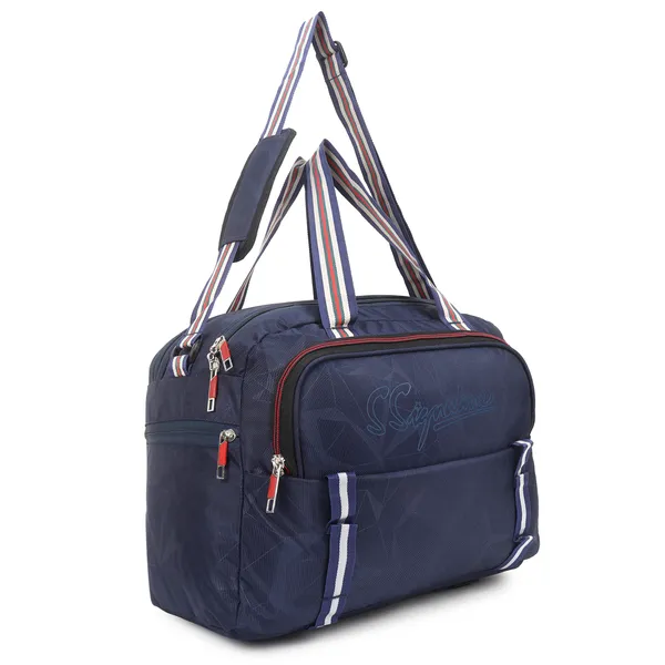 Signature_Navy_Blue_Faux_Leather_Multi_Compartment_Travel_Duffel_Bag