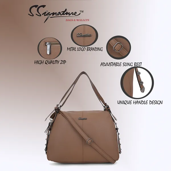 Signature_Brown_Faux_Leather_Studded_Shoulder_Bag_For_Women