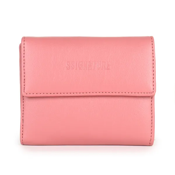 Signature_Pink_Faux_Leather_Multi_Card_Tri_Fold_Wallet